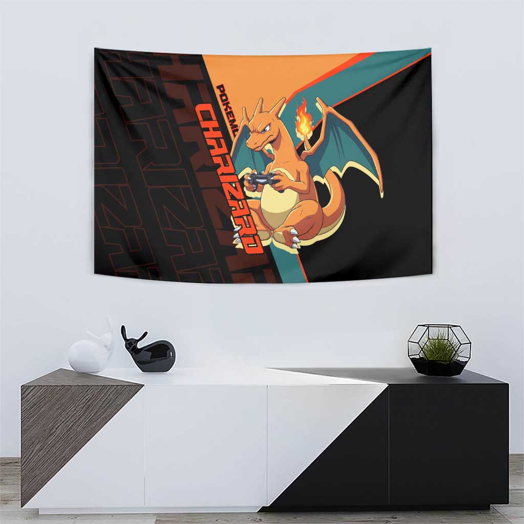 Charizard Poké Tapestry Retro Anime Gaming Style