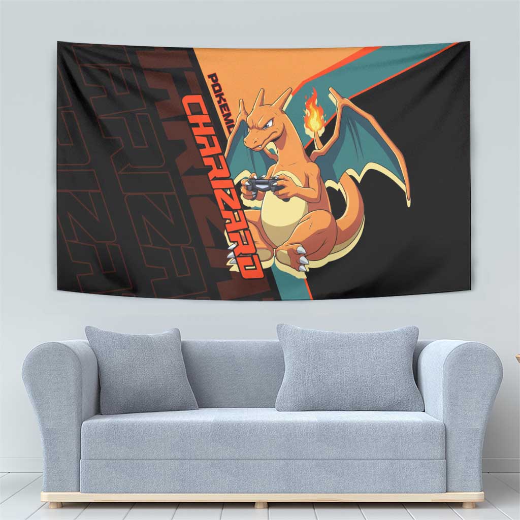 Charizard Poké Tapestry Retro Anime Gaming Style