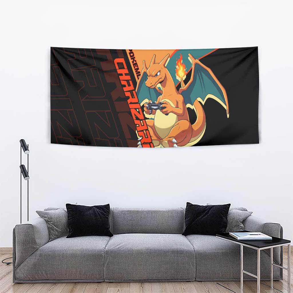 Charizard Poké Tapestry Retro Anime Gaming Style