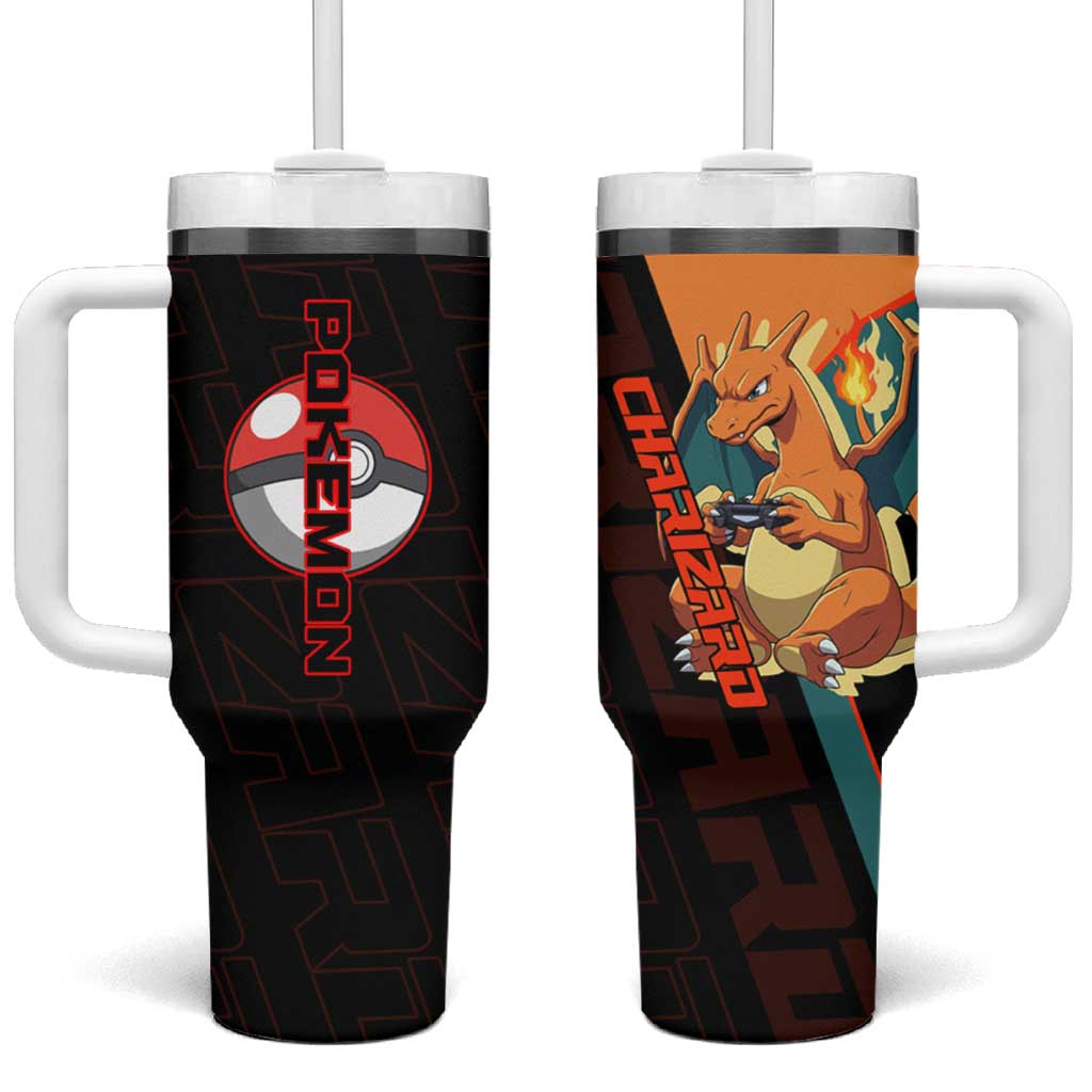 Charizard Poké Tumbler With Handle Retro Anime Gaming Style