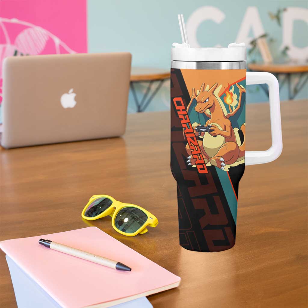 Charizard Poké Tumbler With Handle Retro Anime Gaming Style