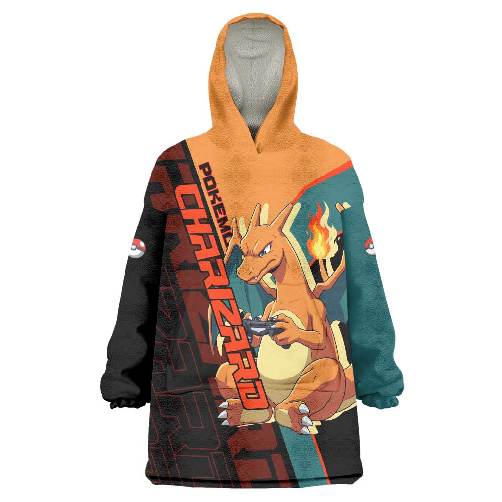 Charizard Poké Wearable Blanket Hoodie Retro Anime Gaming Style