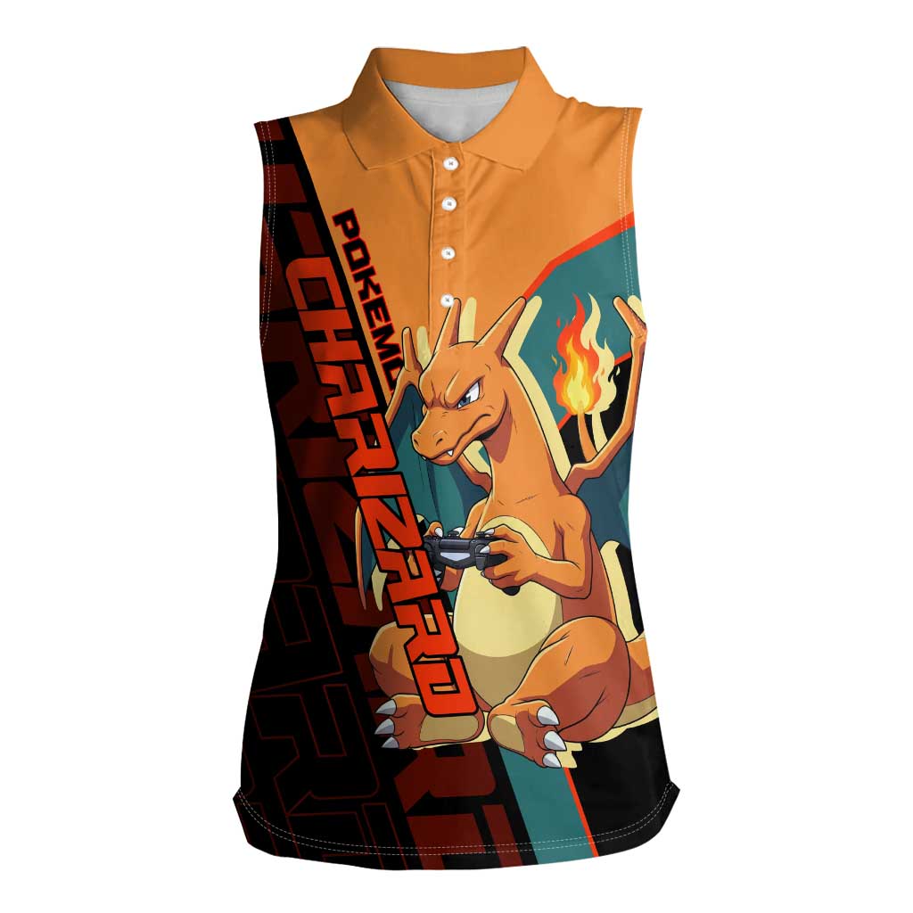 Charizard Poké Women Sleeveless Polo Shirt Retro Anime Gaming Style