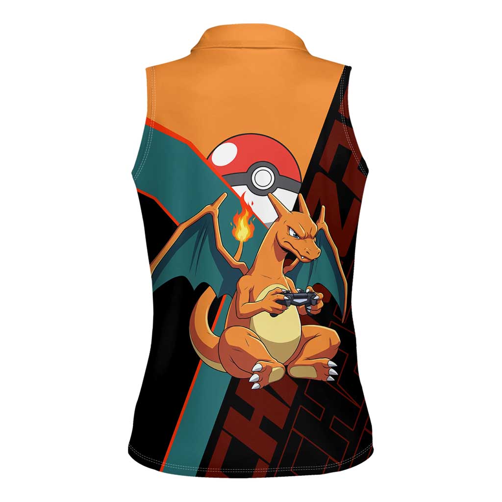 Charizard Poké Women Sleeveless Polo Shirt Retro Anime Gaming Style