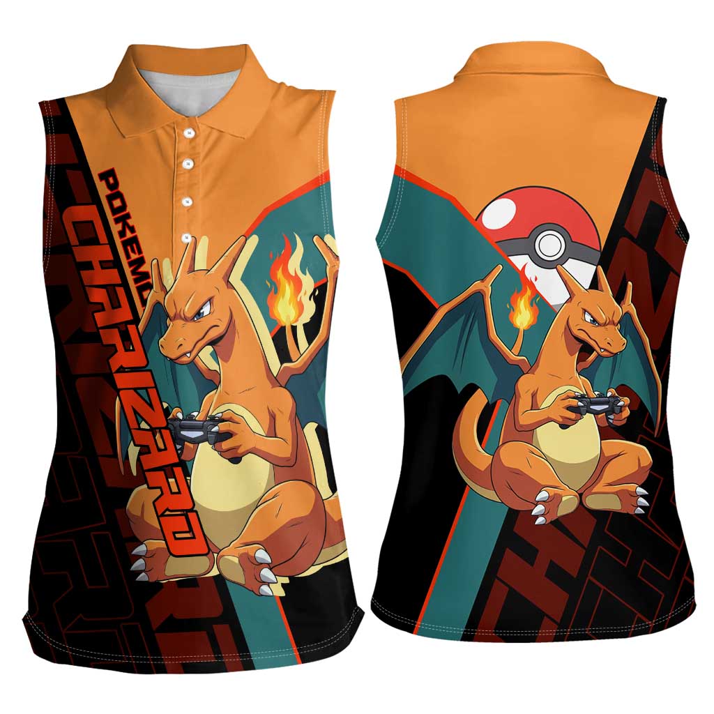 Charizard Poké Women Sleeveless Polo Shirt Retro Anime Gaming Style