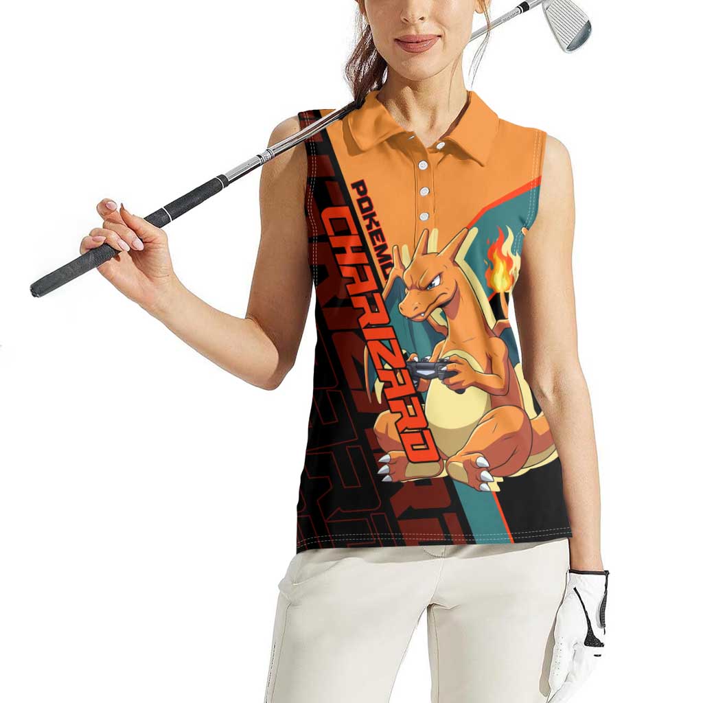 Charizard Poké Women Sleeveless Polo Shirt Retro Anime Gaming Style