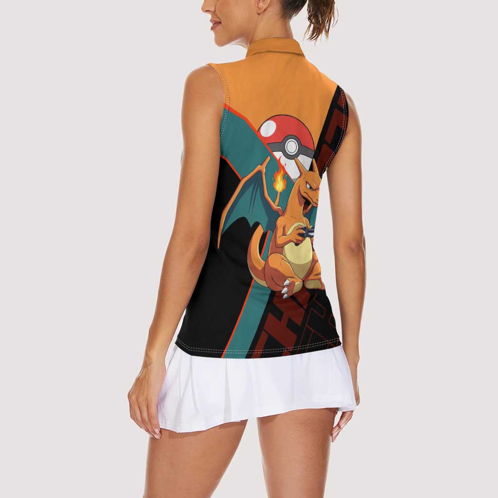 Charizard Poké Women Sleeveless Polo Shirt Retro Anime Gaming Style