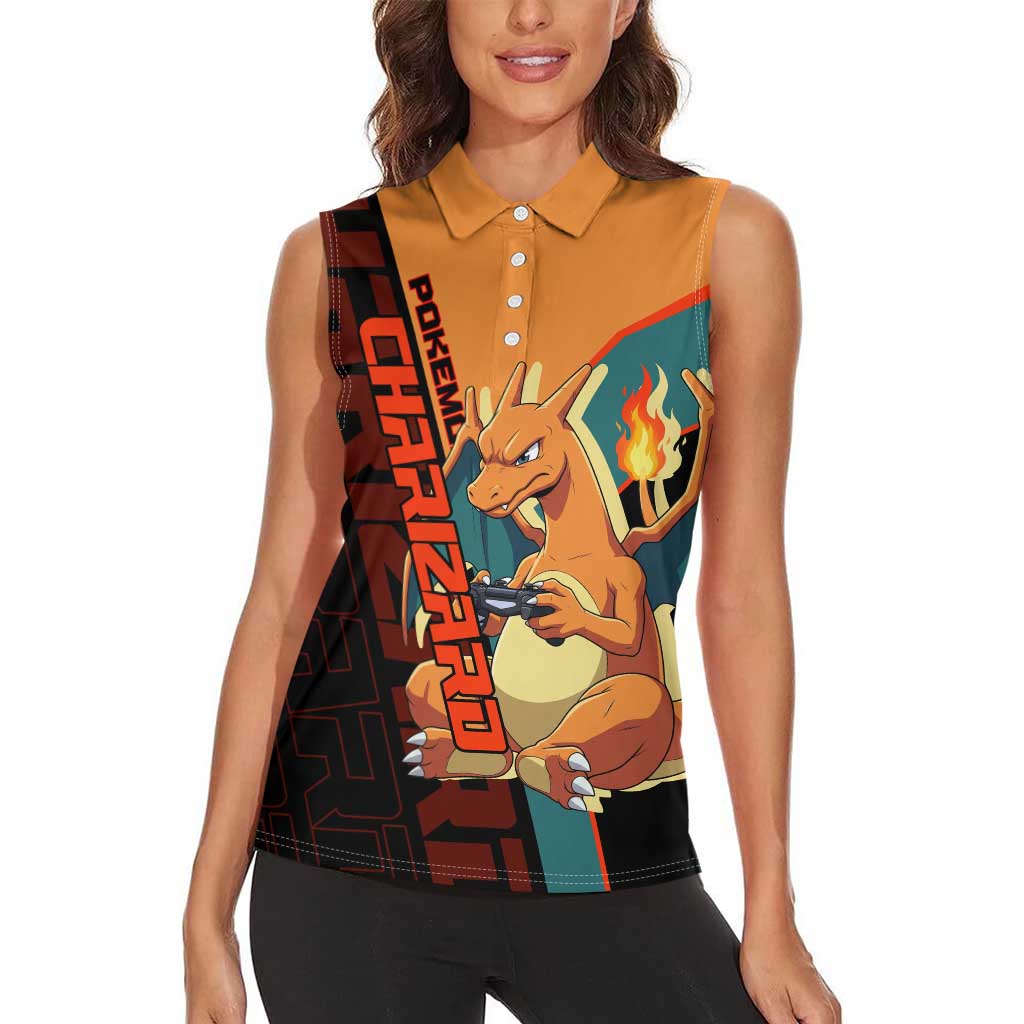 Charizard Poké Women Sleeveless Polo Shirt Retro Anime Gaming Style