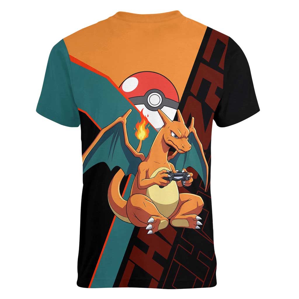 Charizard Poké Women V-Neck T-Shirt Retro Anime Gaming Style