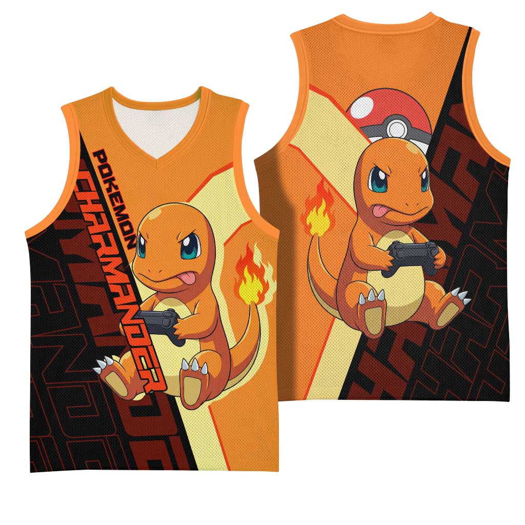 Charmander Poké Basketball Jersey Playful Retro Anime Style