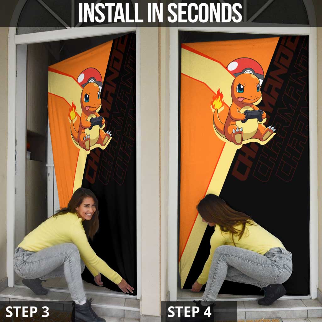 Charmander Poké Door Cover Playful Retro Anime Style