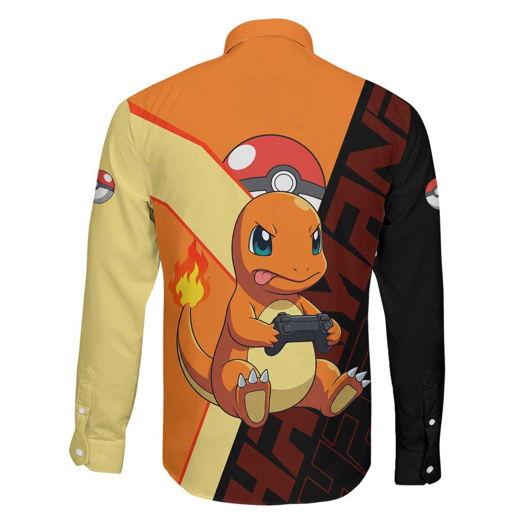 Charmander Poké Family Matching Long Sleeve Bodycon Dress and Hawaiian Shirt Playful Retro Anime Style