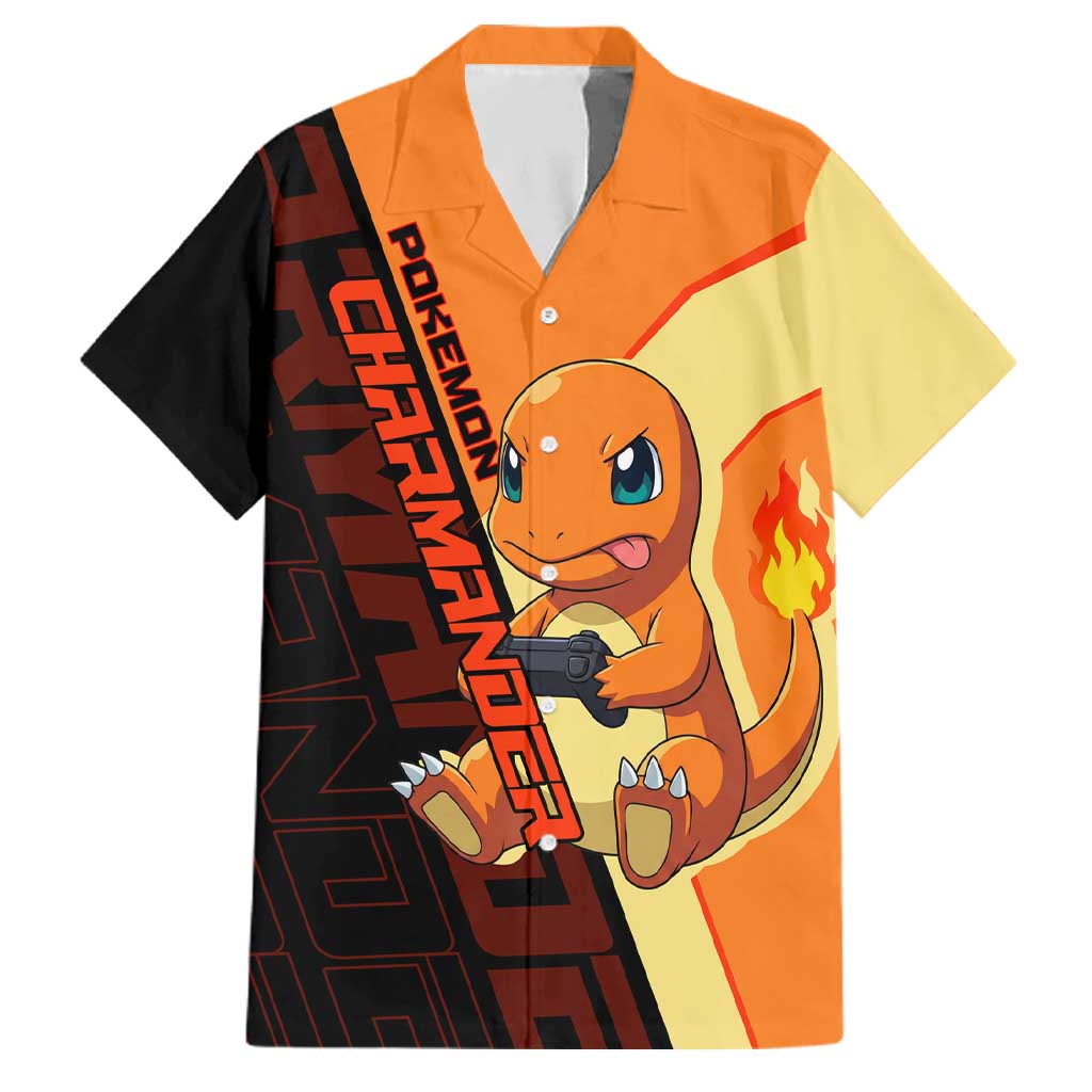 Charmander Poké Family Matching Off The Shoulder Long Sleeve Dress and Hawaiian Shirt Playful Retro Anime Style
