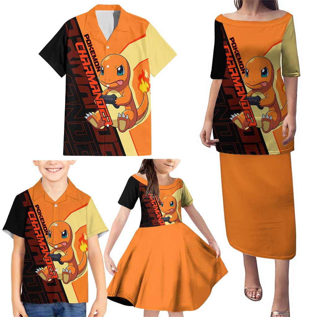 Charmander Poké Family Matching Puletasi and Hawaiian Shirt Playful Retro Anime Style