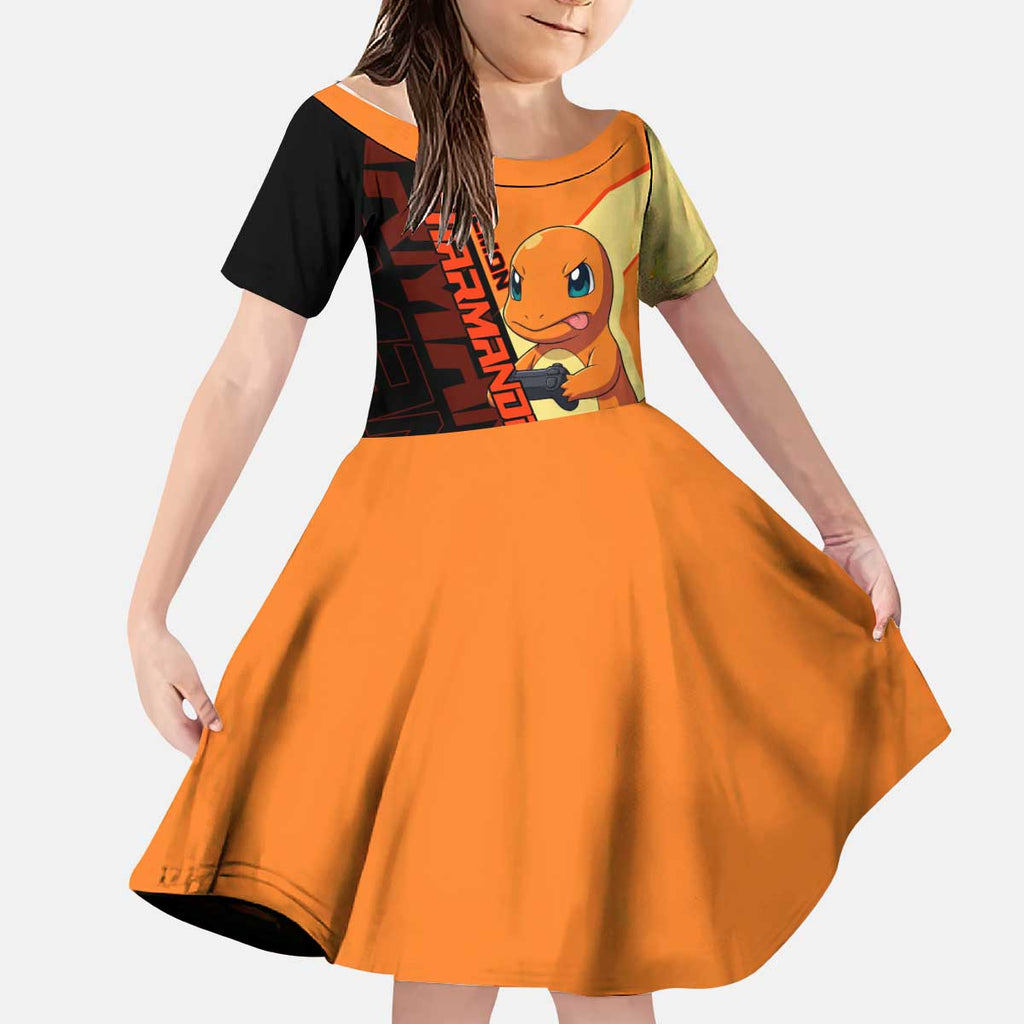 Charmander Poké Kid Short Sleeve Dress Playful Retro Anime Style