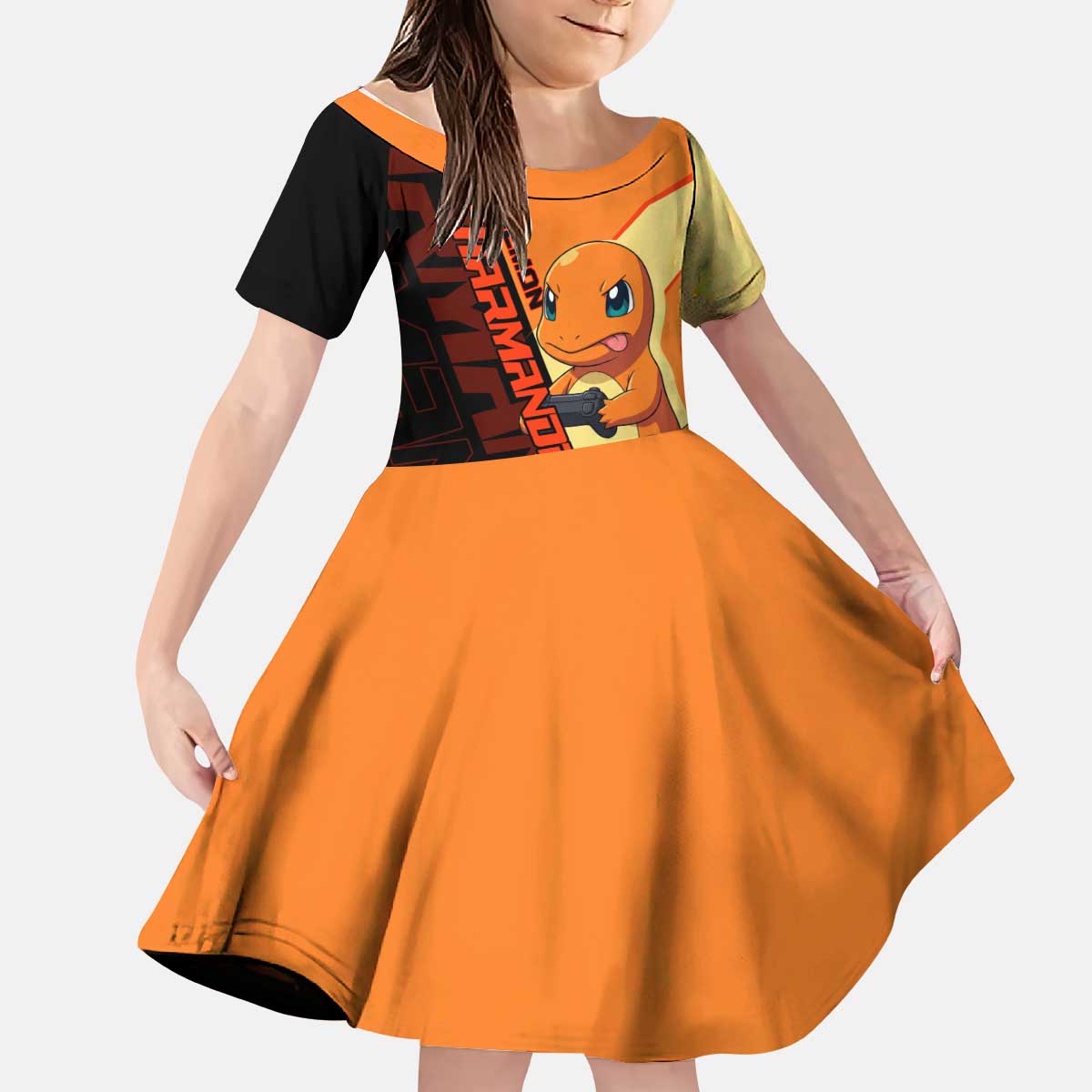 Charmander Poké Kid Short Sleeve Dress Playful Retro Anime Style