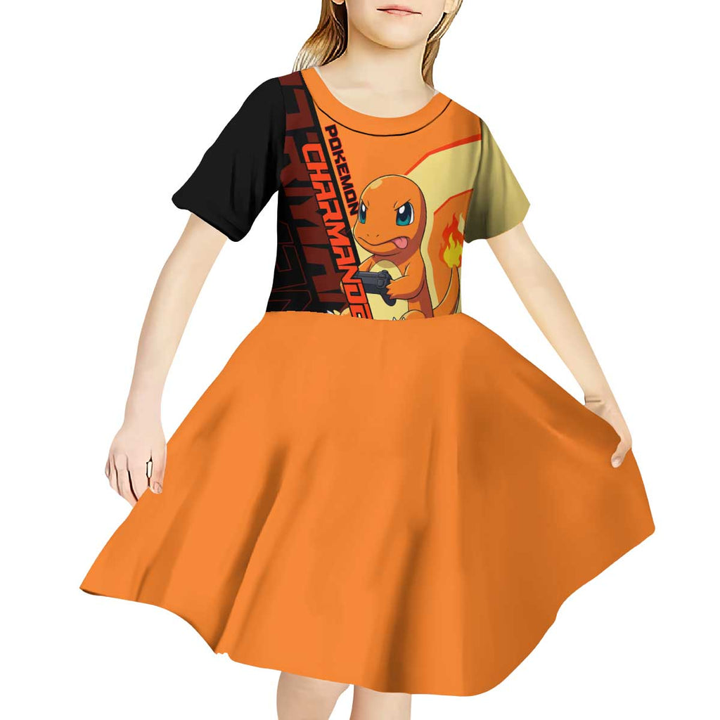 Charmander Poké Kid Short Sleeve Dress Playful Retro Anime Style