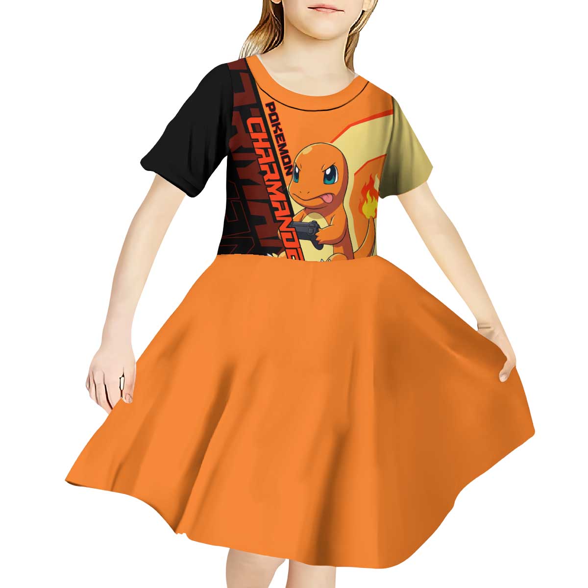 Charmander Poké Kid Short Sleeve Dress Playful Retro Anime Style
