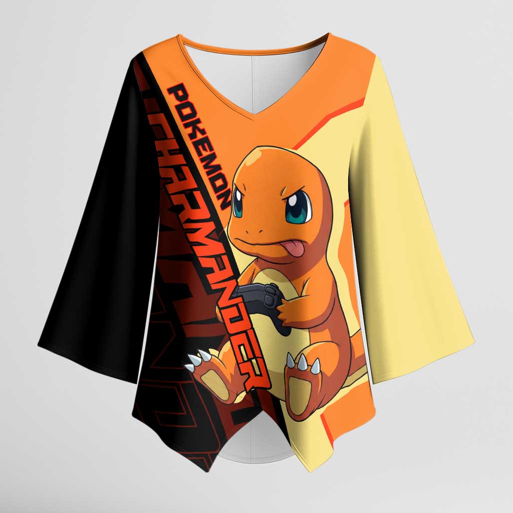 Charmander Poké Kimono Sleeve Blouse Playful Retro Anime Style
