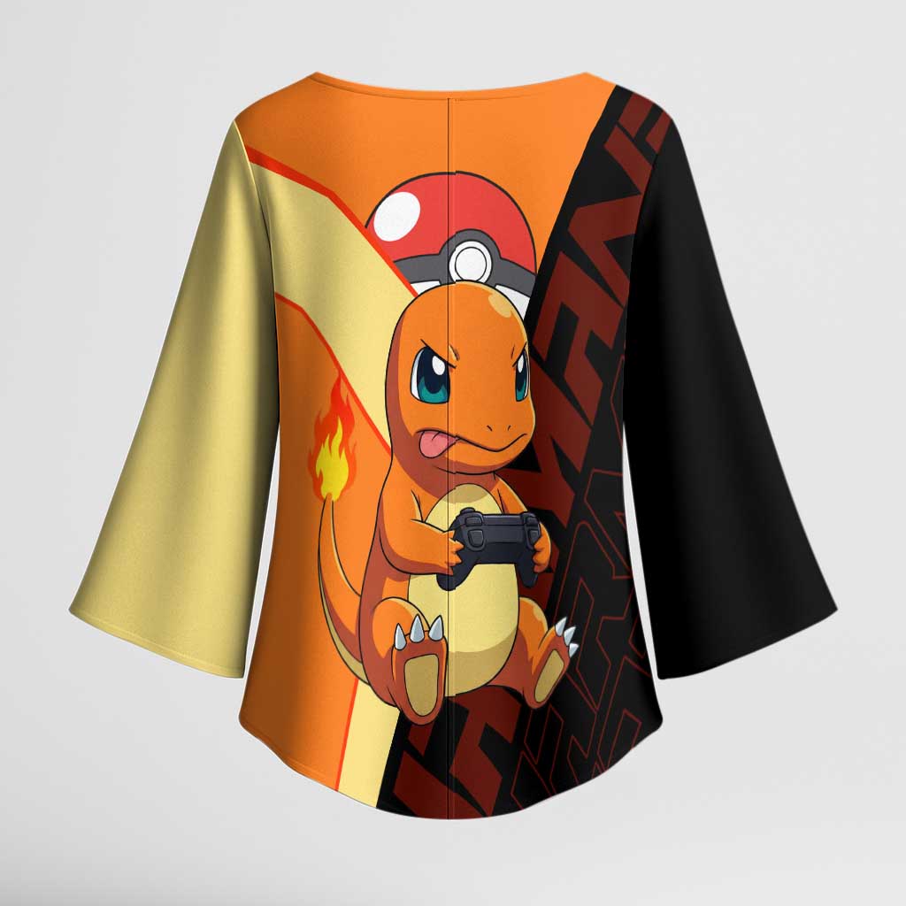 Charmander Poké Kimono Sleeve Blouse Playful Retro Anime Style