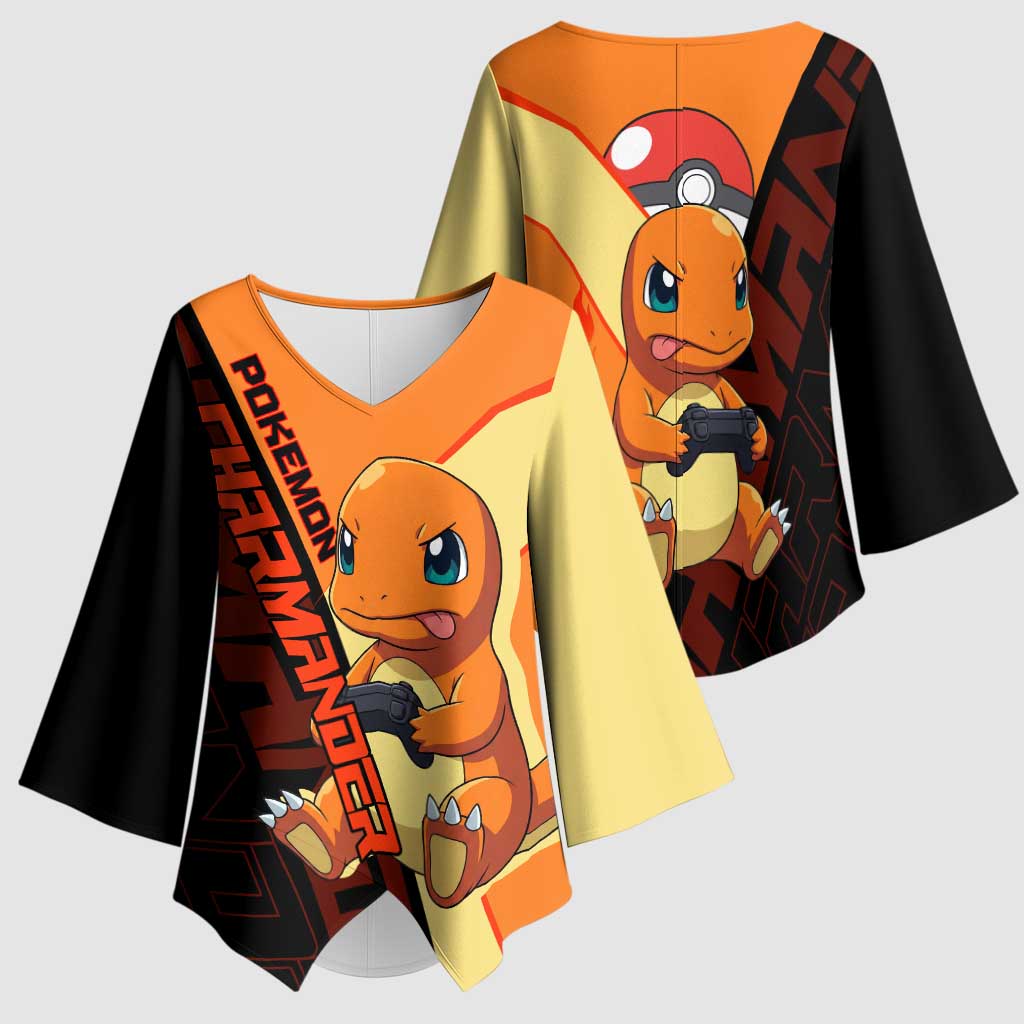 Charmander Poké Kimono Sleeve Blouse Playful Retro Anime Style