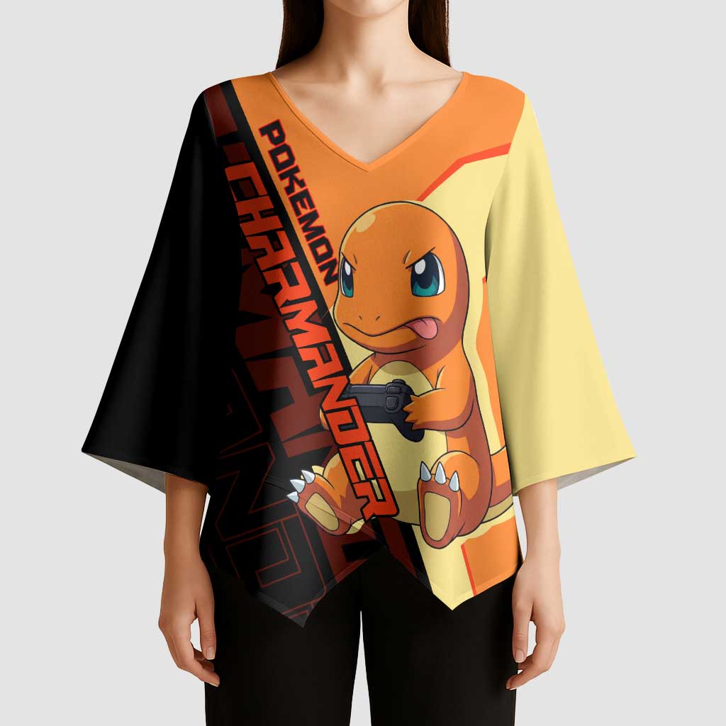 Charmander Poké Kimono Sleeve Blouse Playful Retro Anime Style
