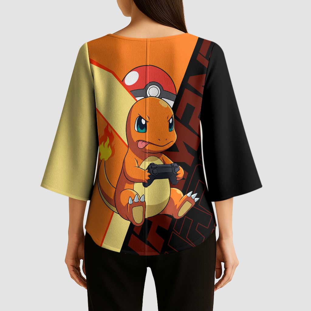 Charmander Poké Kimono Sleeve Blouse Playful Retro Anime Style