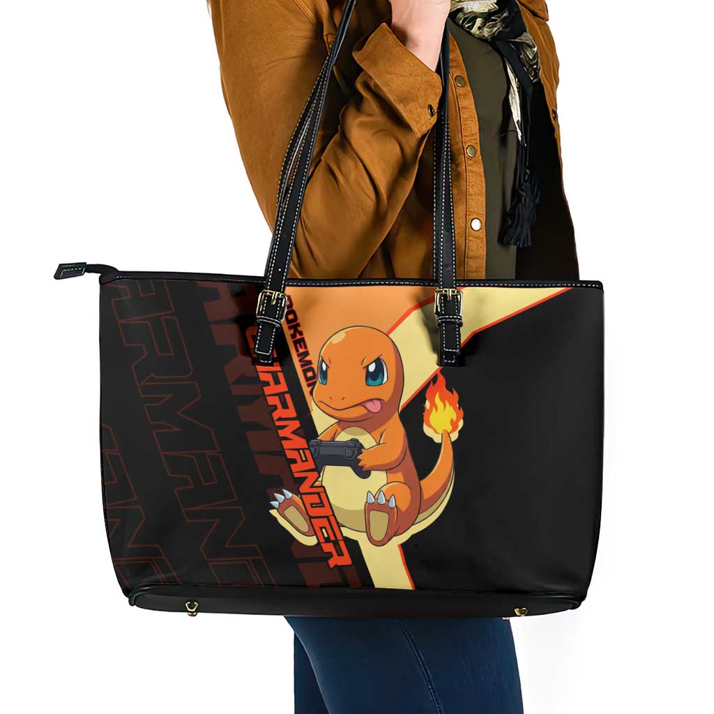 Charmander Poké Leather Tote Bag Playful Retro Anime Style