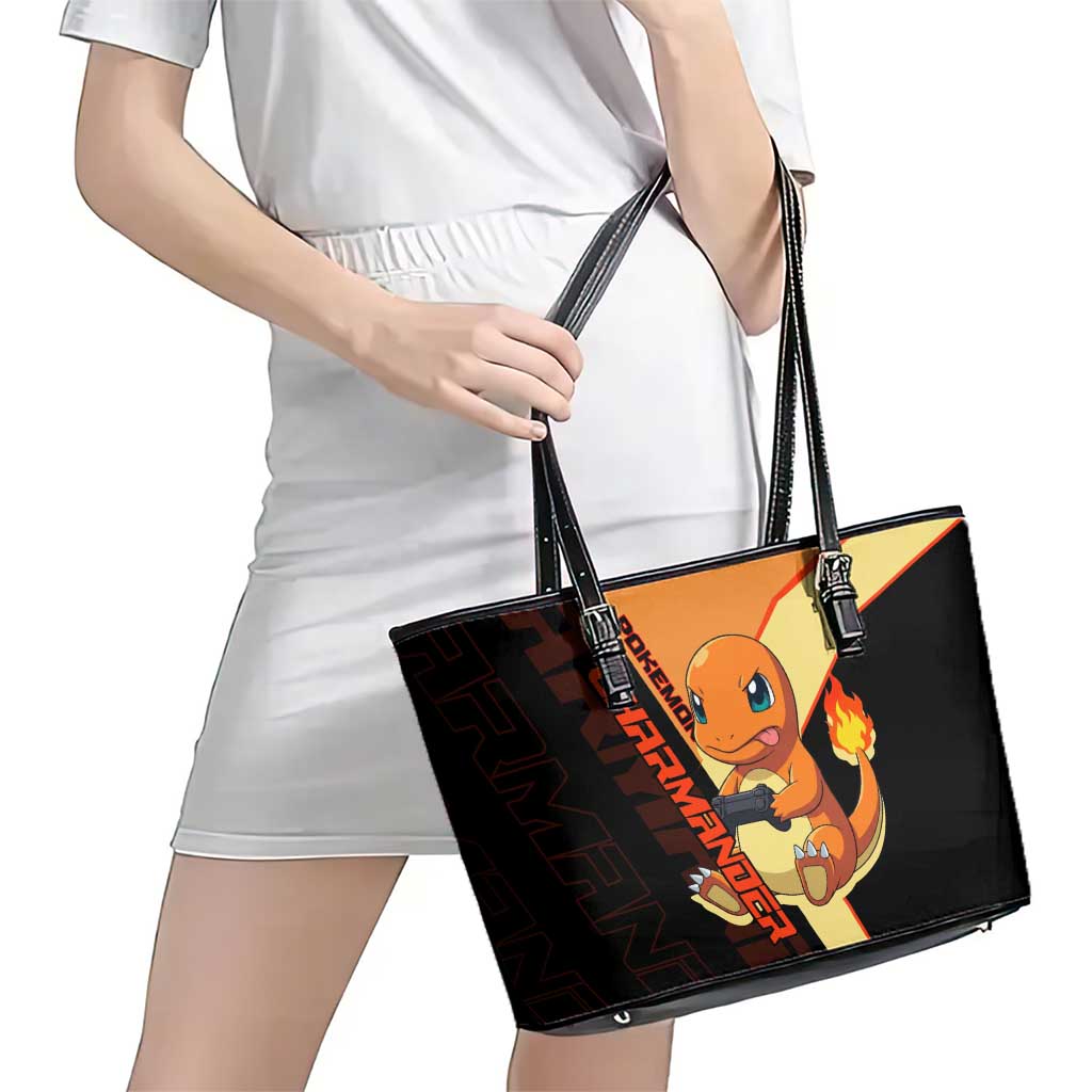 Charmander Poké Leather Tote Bag Playful Retro Anime Style