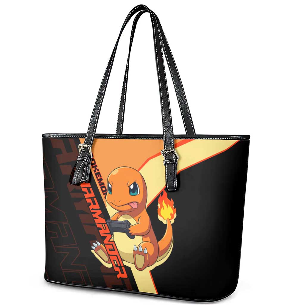 Charmander Poké Leather Tote Bag Playful Retro Anime Style