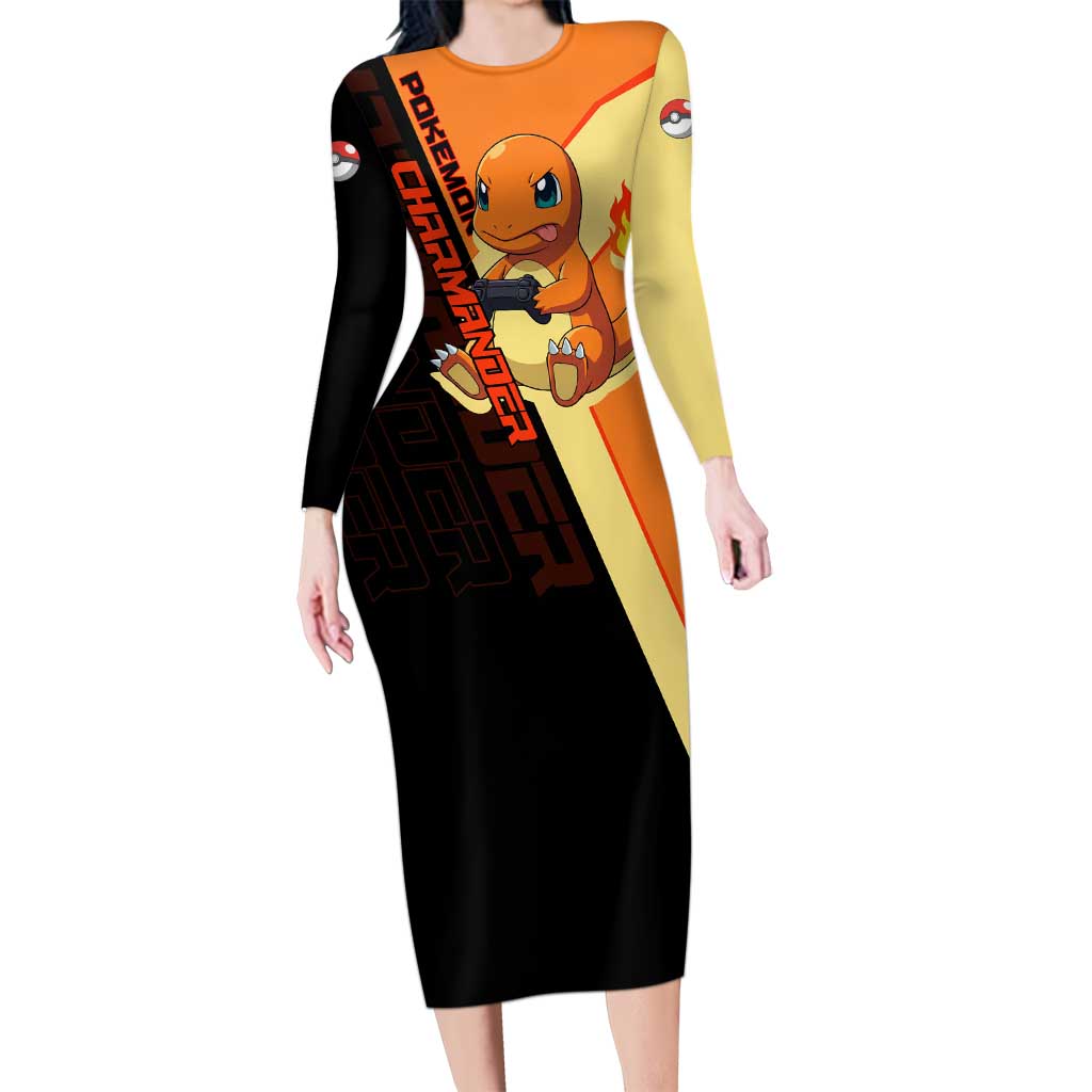 Charmander Poké Long Sleeve Bodycon Dress Playful Retro Anime Style