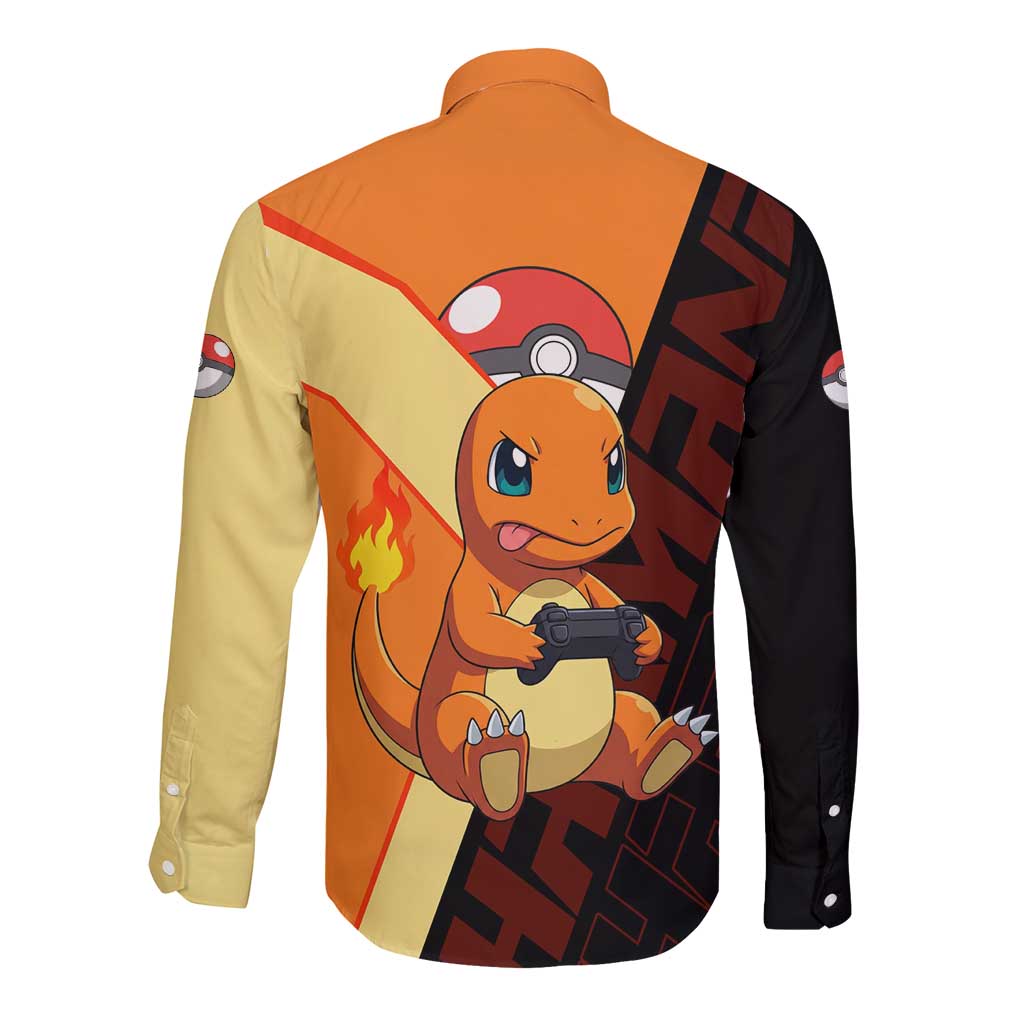 Charmander Poké Long Sleeve Button Shirt Playful Retro Anime Style