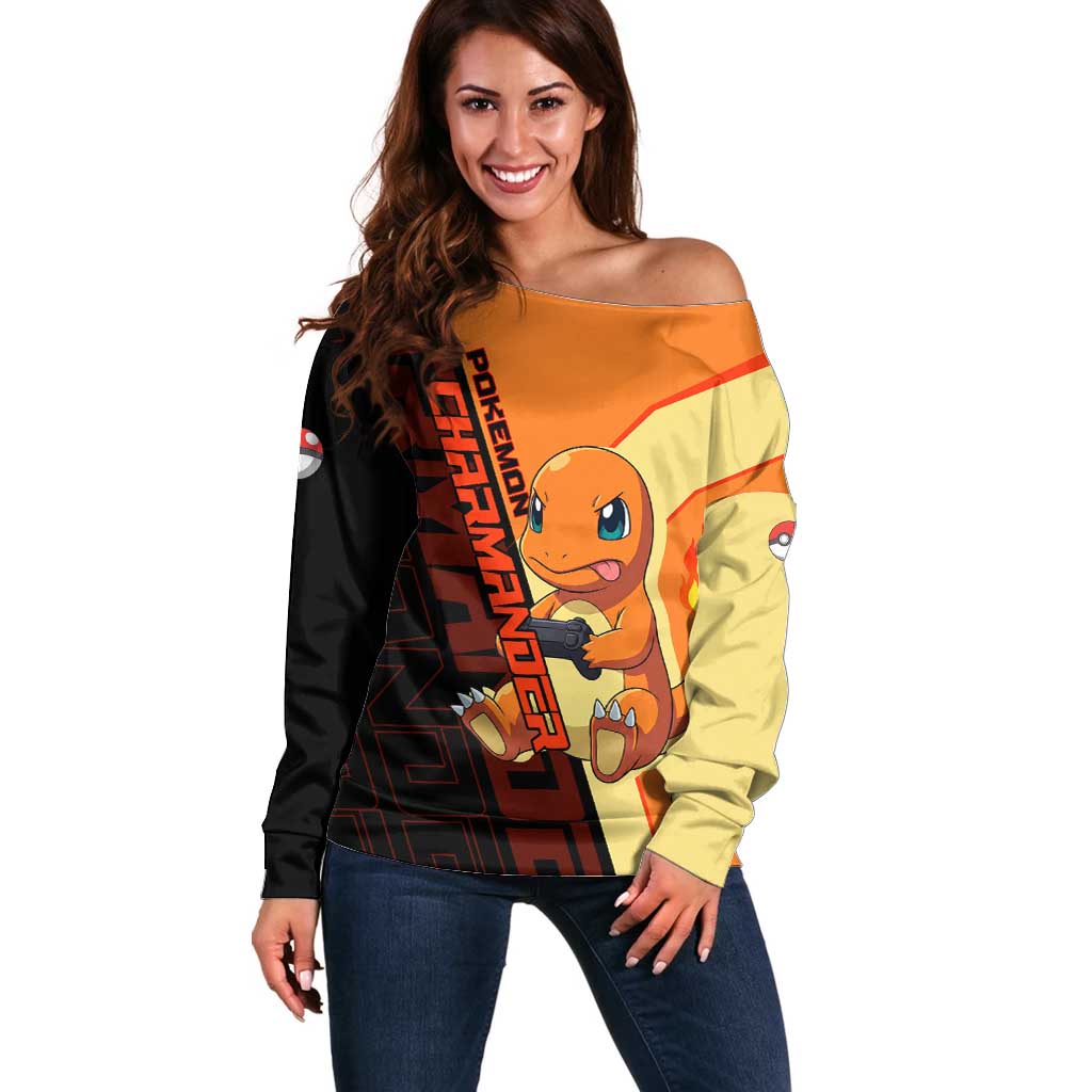 Charmander Poké Off Shoulder Sweater Playful Retro Anime Style