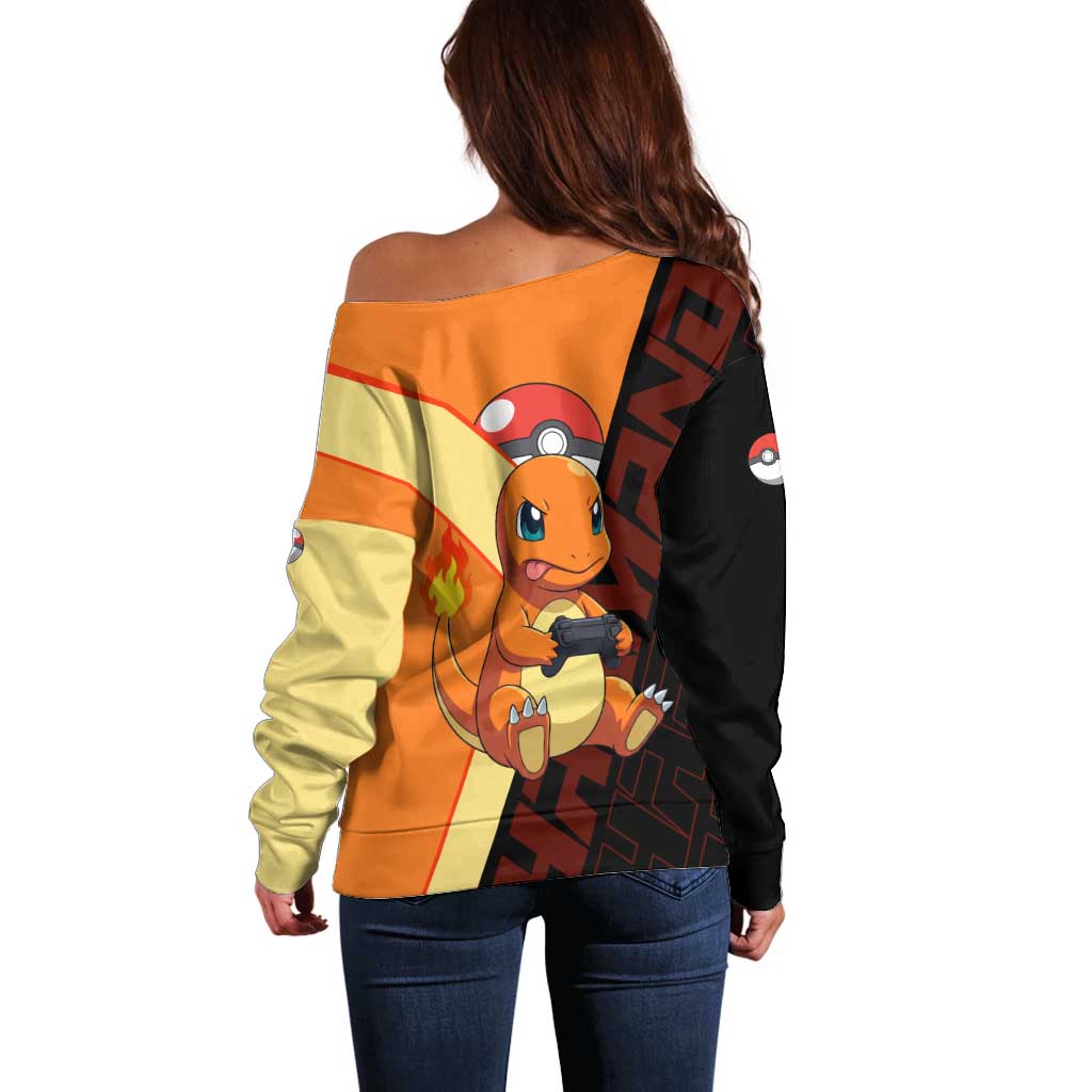 Charmander Poké Off Shoulder Sweater Playful Retro Anime Style