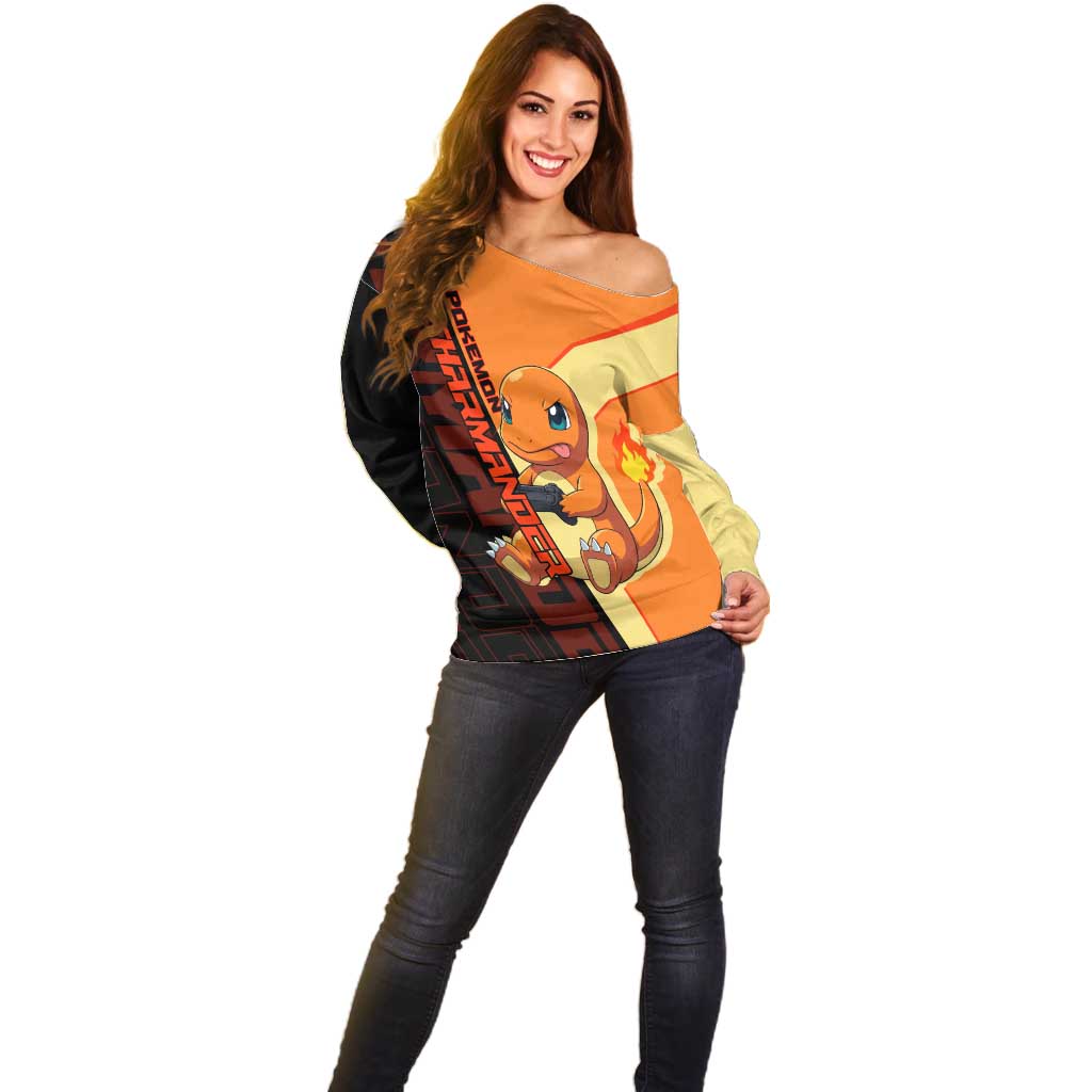 Charmander Poké Off Shoulder Sweater Playful Retro Anime Style