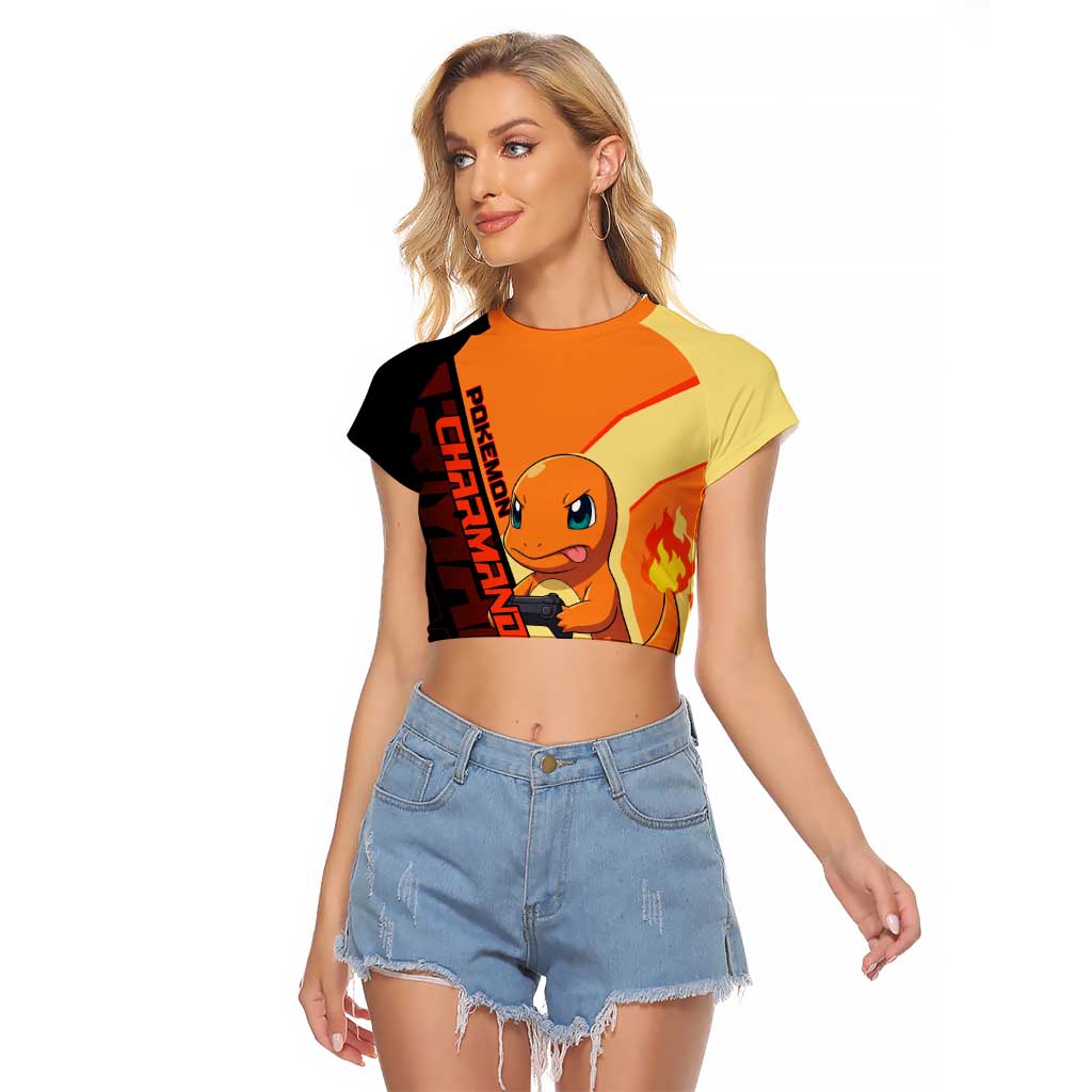 Charmander Poké Raglan Cropped T Shirt Playful Retro Anime Style