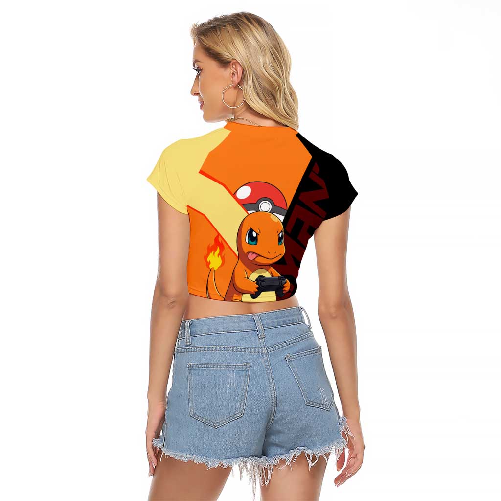 Charmander Poké Raglan Cropped T Shirt Playful Retro Anime Style