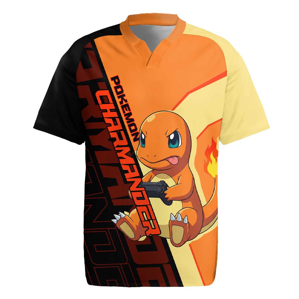 Charmander Poké Rugby Jersey Playful Retro Anime Style