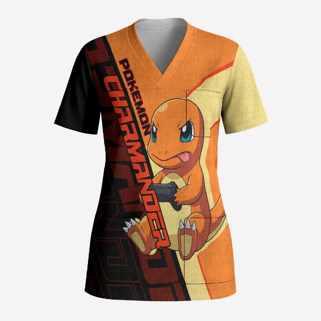 Charmander Poké Scrub Top Playful Retro Anime Style