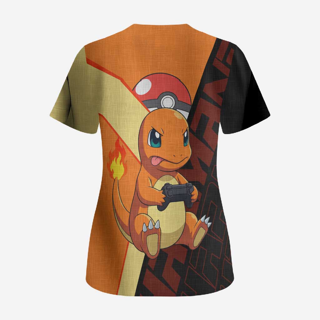 Charmander Poké Scrub Top Playful Retro Anime Style