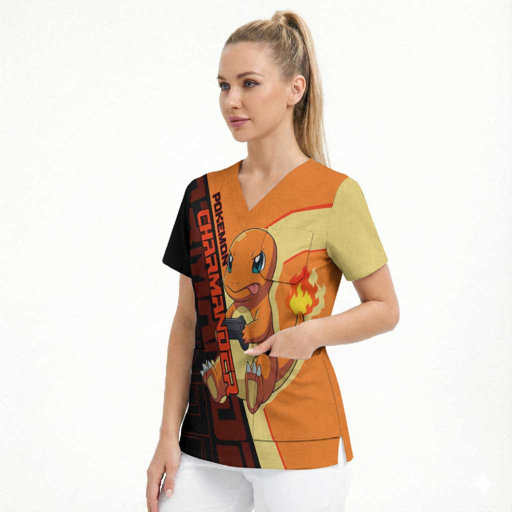 Charmander Poké Scrub Top Playful Retro Anime Style