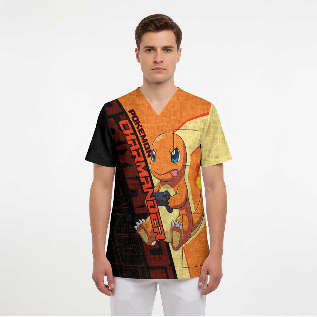 Charmander Poké Scrub Top Playful Retro Anime Style