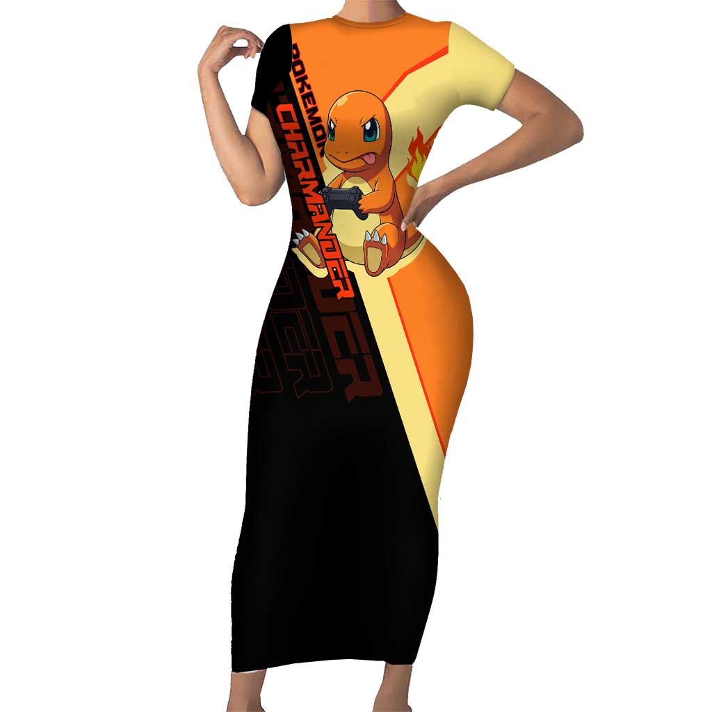 Charmander Poké Short Sleeve Bodycon Dress Playful Retro Anime Style