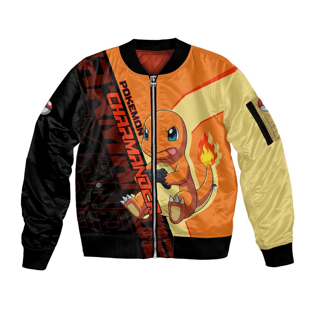 Charmander Poké Sleeve Zip Bomber Jacket Playful Retro Anime Style
