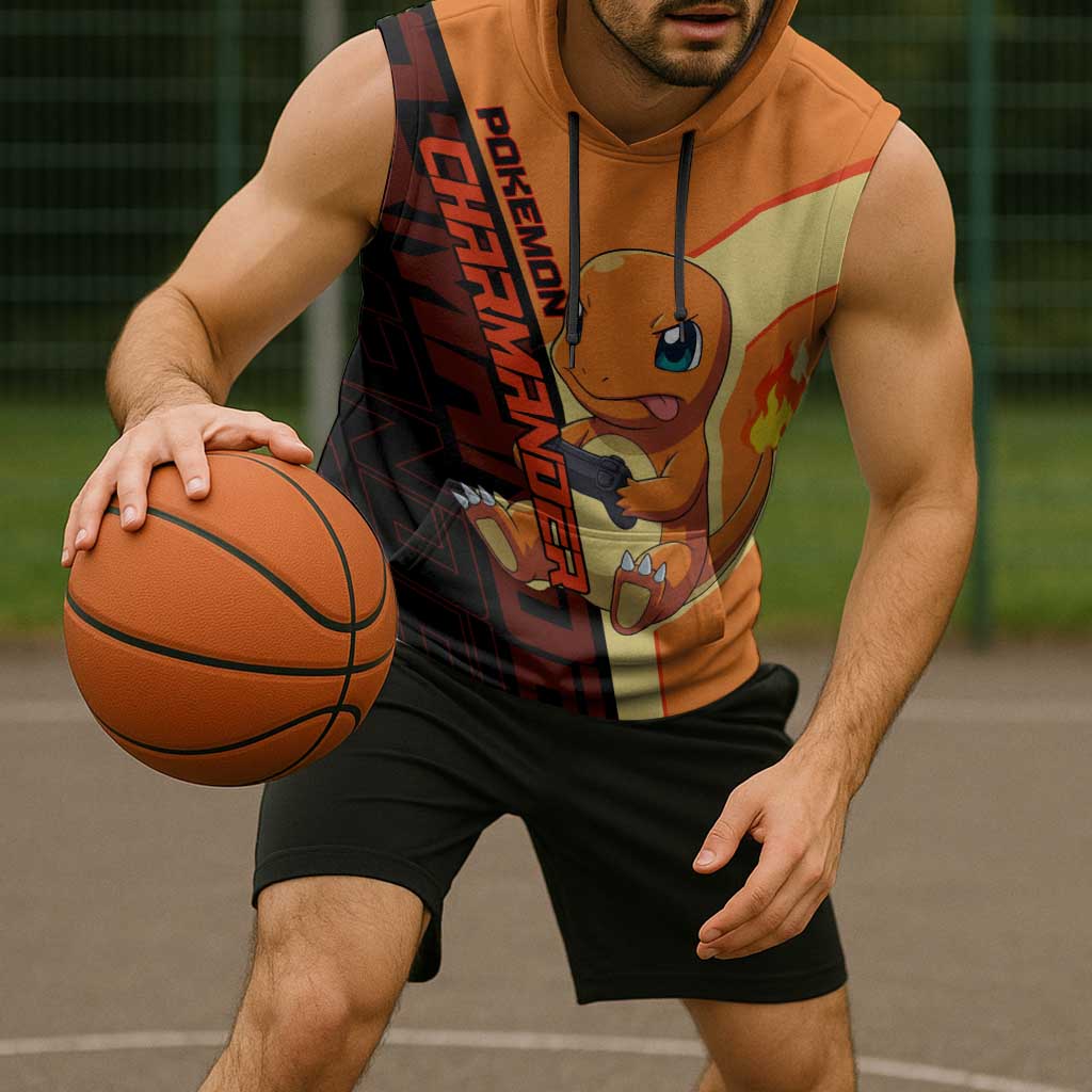 Charmander Poké Sleeveless Hoodie Playful Retro Anime Style