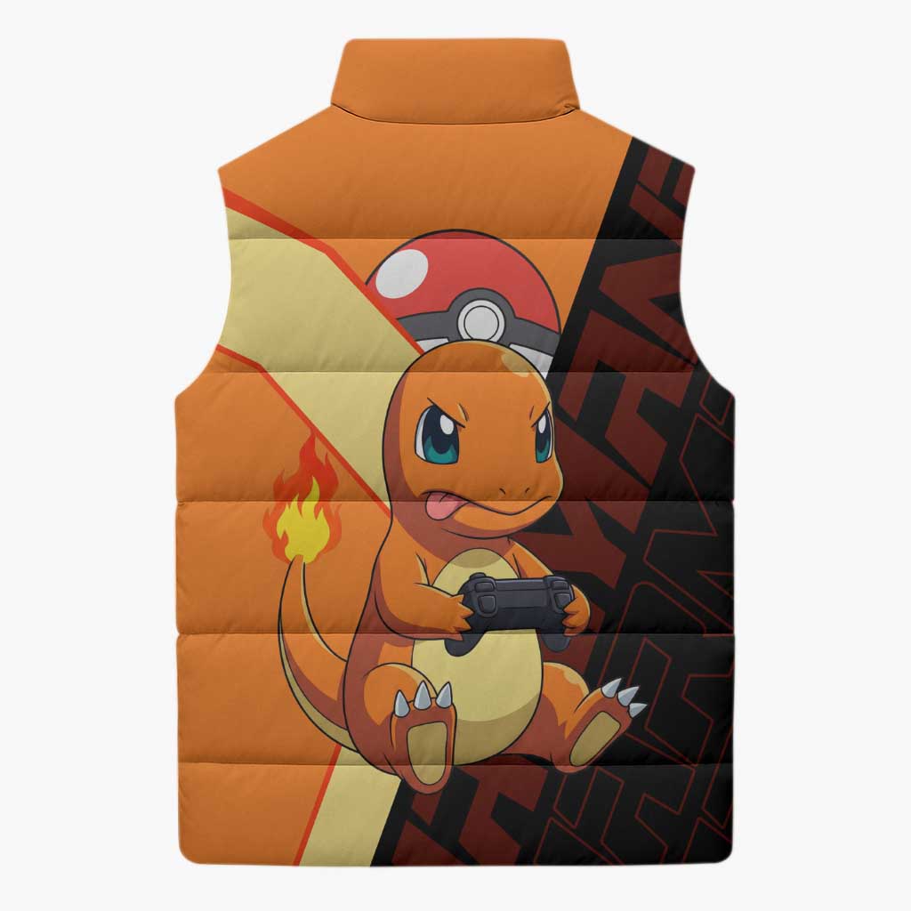 Charmander Poké Sleeveless Puffer Jacket Playful Retro Anime Style