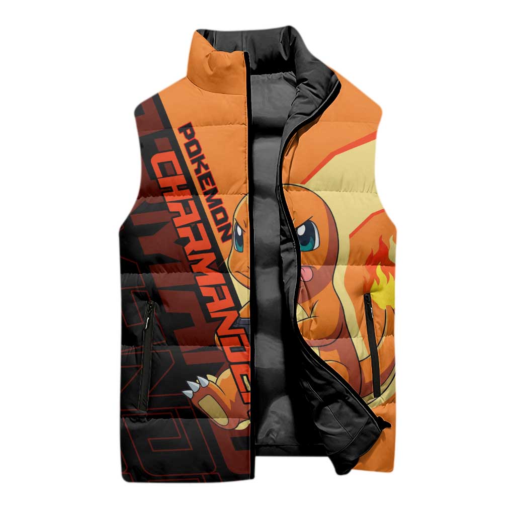 Charmander Poké Sleeveless Puffer Jacket Playful Retro Anime Style