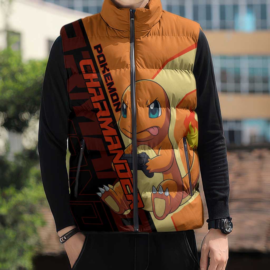 Charmander Poké Sleeveless Puffer Jacket Playful Retro Anime Style