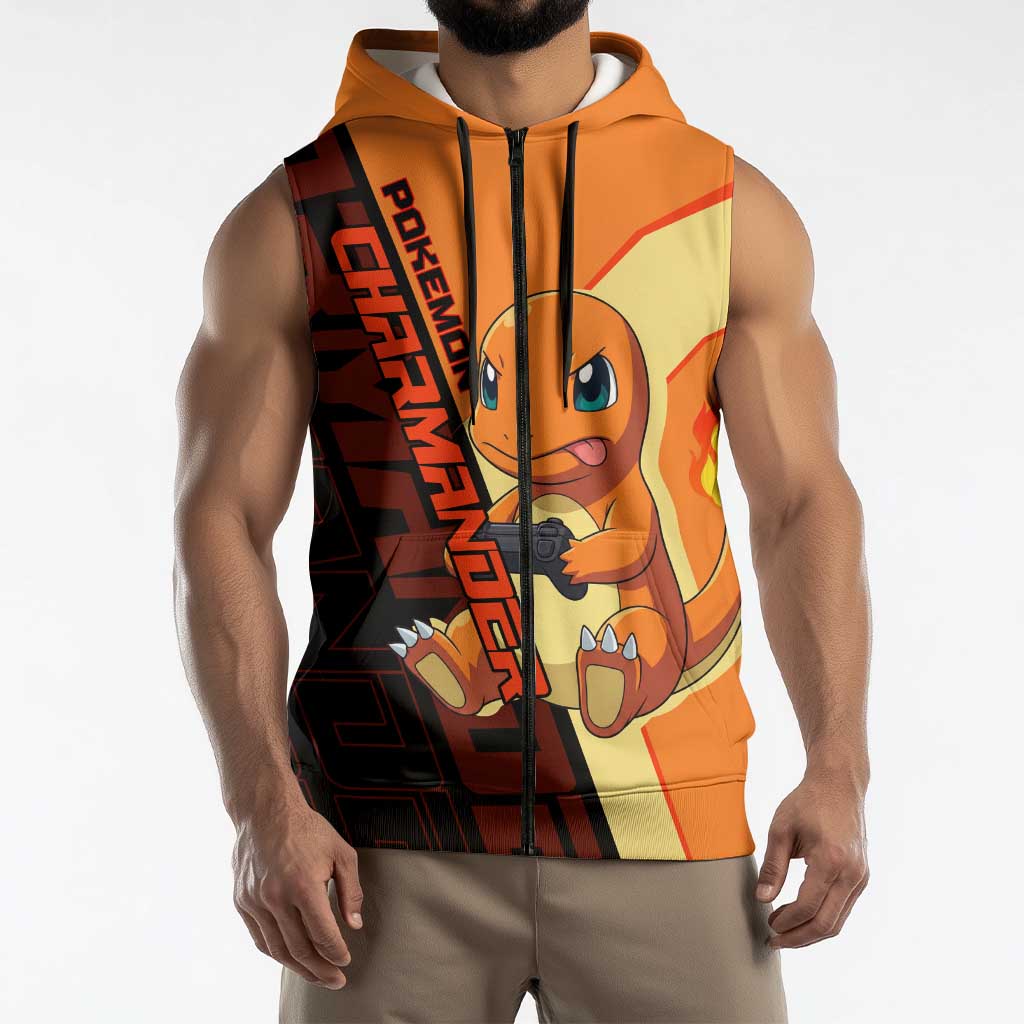 Charmander Poké Sleeveless Zip Hoodie Playful Retro Anime Style