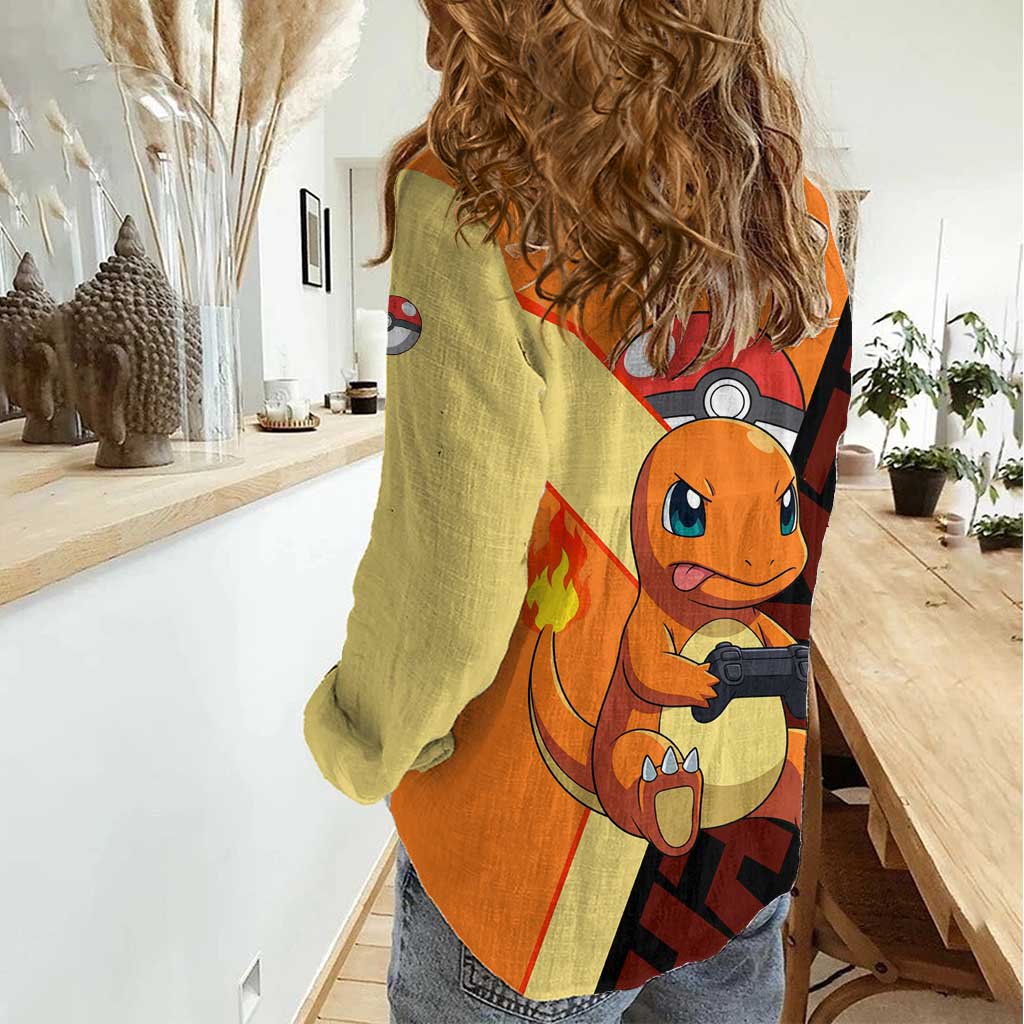 Charmander Poké Women Casual Shirt Playful Retro Anime Style
